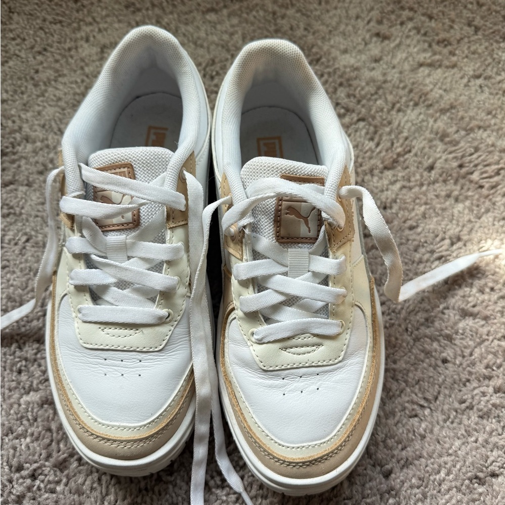 Puma Classic White and Tan Sneakers